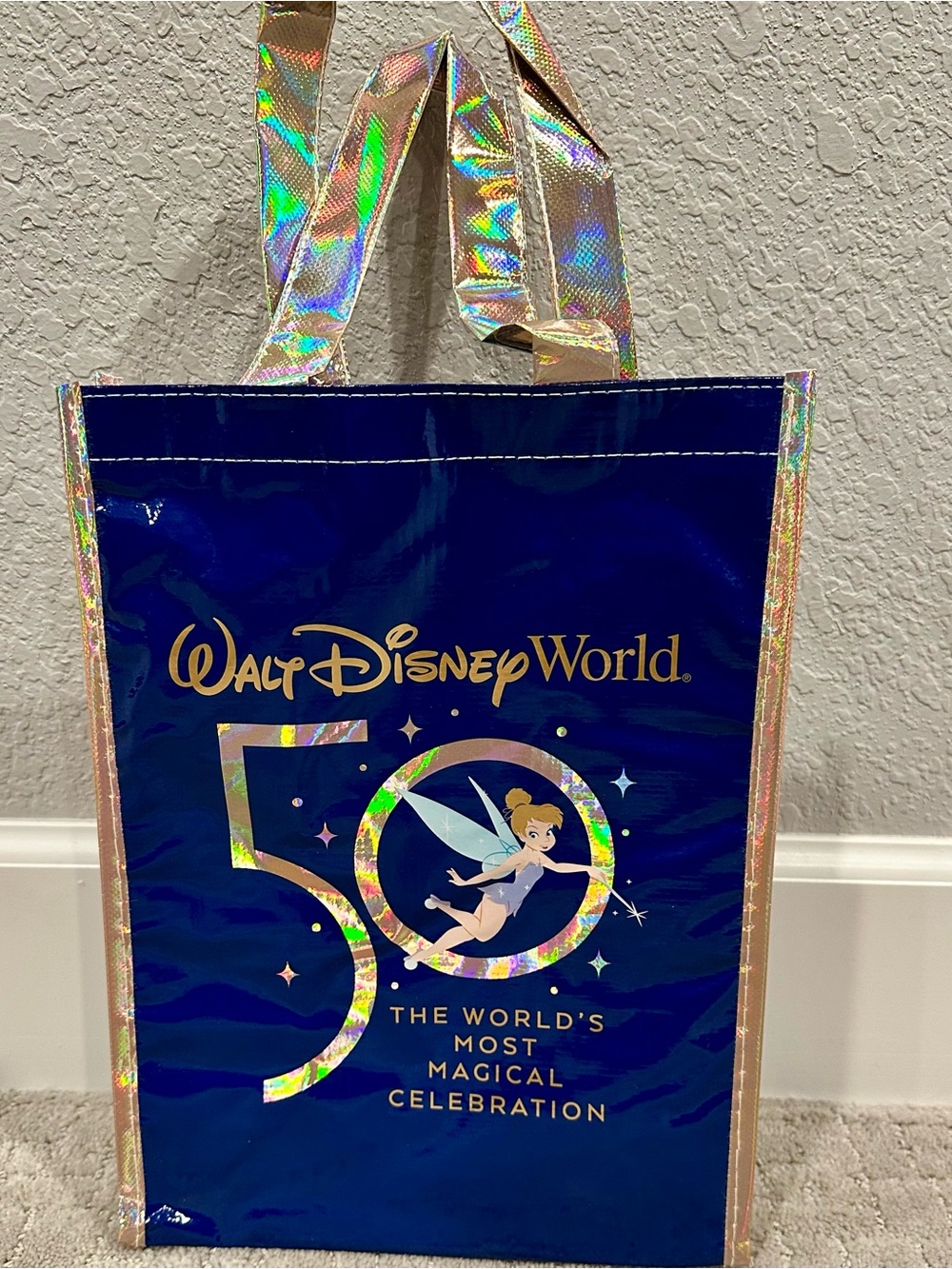 Disney 50th Anniversary Blue Tinker Bell Holographic Gift Bag
